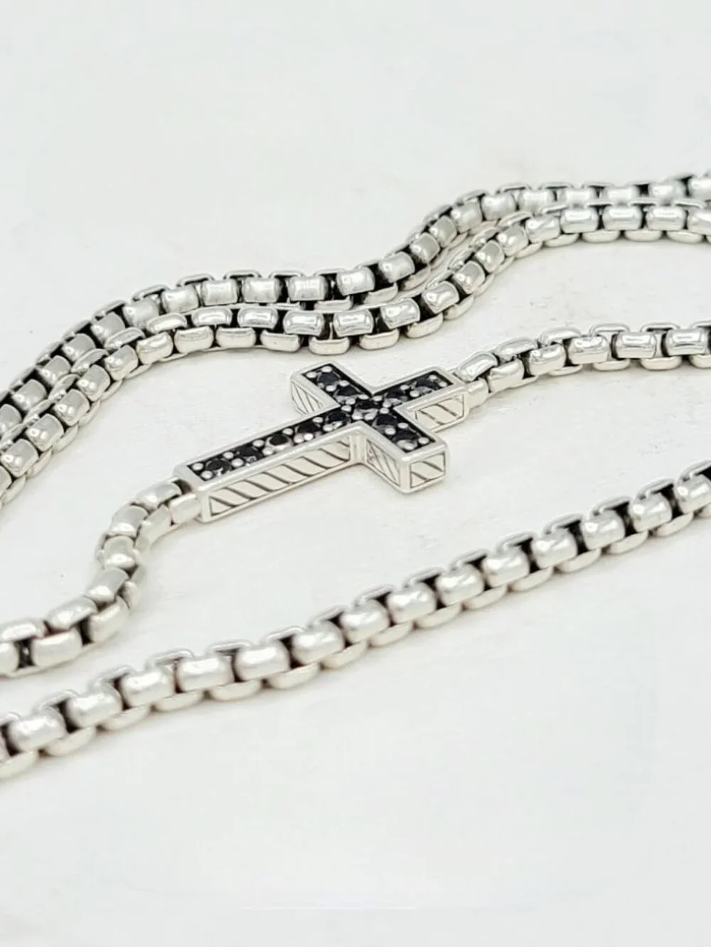 David Yurman Cross Station Necklace w/ Black Diamonds - 3.6mm - 22